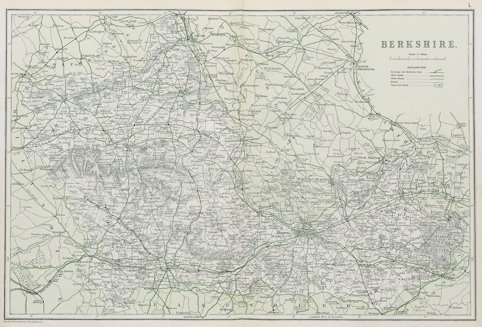 BERKSHIRE. Showing Parliamentary divisions, boroughs & parks. BACON 1913 map
